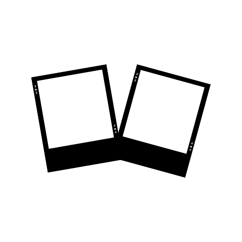 Two black polaroid frames on a white background