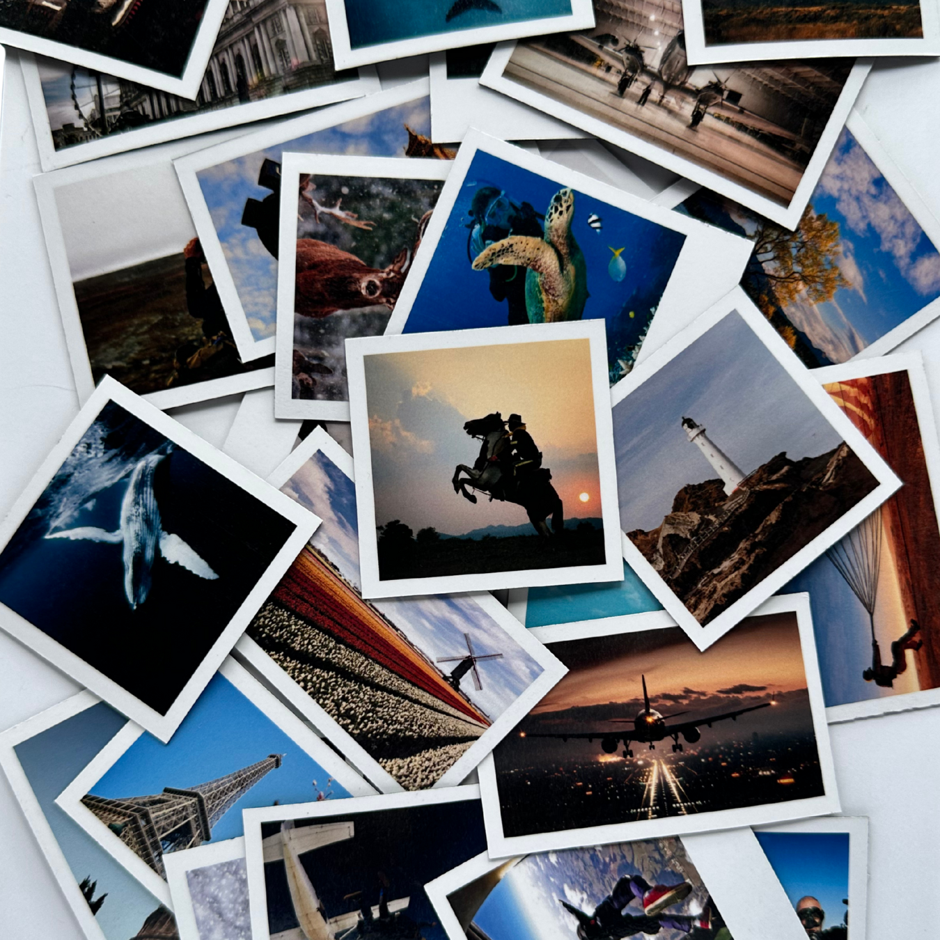 Collection of various magnetic photographs on a white background